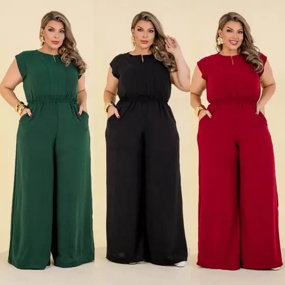 Macacão Festa Feminino Plus Size Social Pantalona Longo Moda Evangélica Elegante - Original
