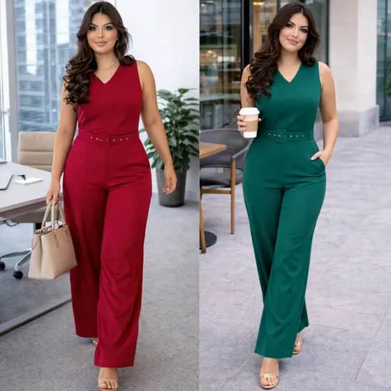 Macacão Longo Feminino Plus Size Pantalona Moda Evangélica Chic