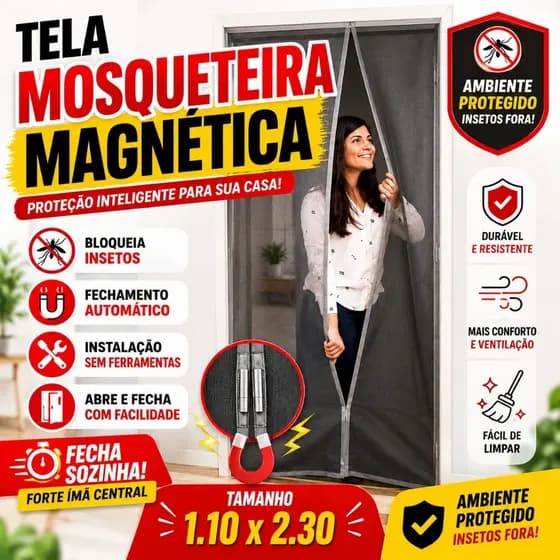 Tela Mosquiteira Magnética Para Porta 110x230cm Fechamento Automático Anti Insetos Fácil Instalação