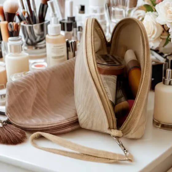 Necessaire Feminina Meia Lua Veludo Porta Maquiagem Viagem Bolsa Estojo Organizador