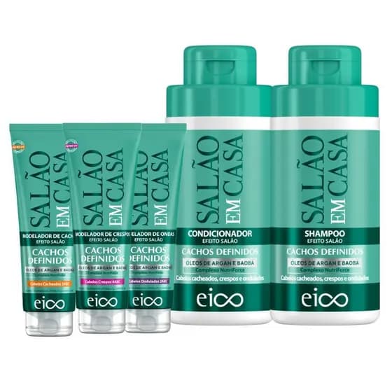 Eico Salão Em Casa Cachos Definidos Shampoo e Condicionador 450ml + Modeladores Curvas 2ABC 3ABC
