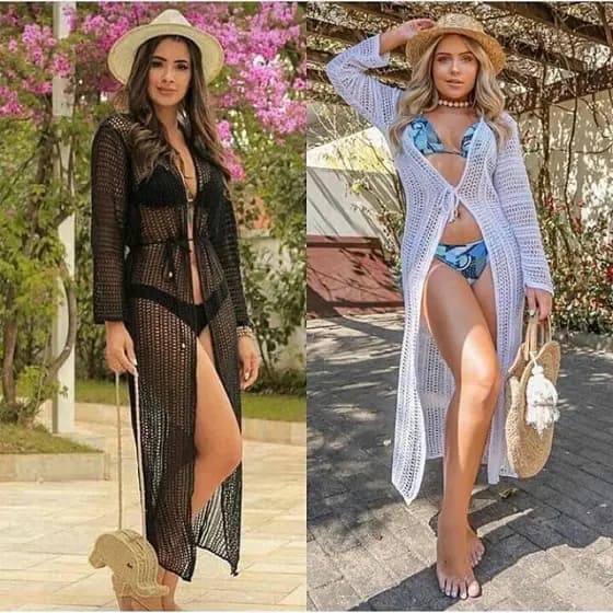 Saida De Praia Longa Kimono Canga Feminino Tricot Verao Moda