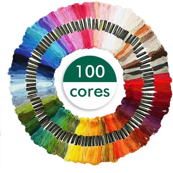 Kit 100 Meadas de Linha Para Bordado Crochê Ponto Cruz e Costura Fio Poliéster Algodão - Cores Variadas
