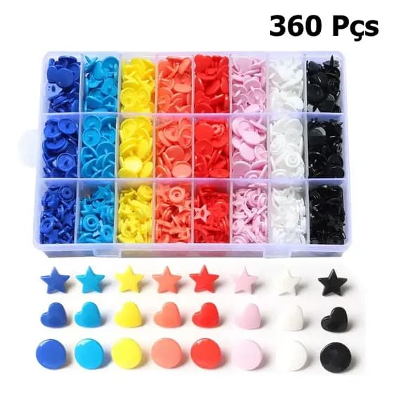 Kit Botões de Pressão Coloridos Snap Plástico Tic Tac Coração Estrela Redondo Artesanato Costura