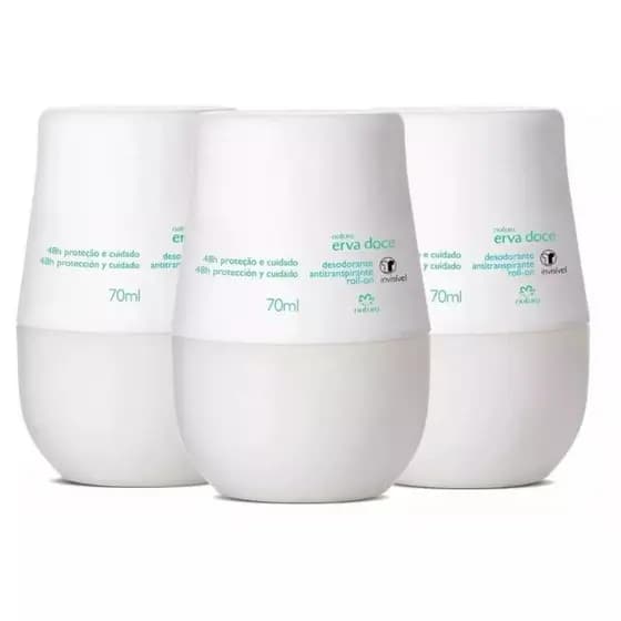 Kit com 3 Desodorante Roll On Erva Doce Natura - 70ml