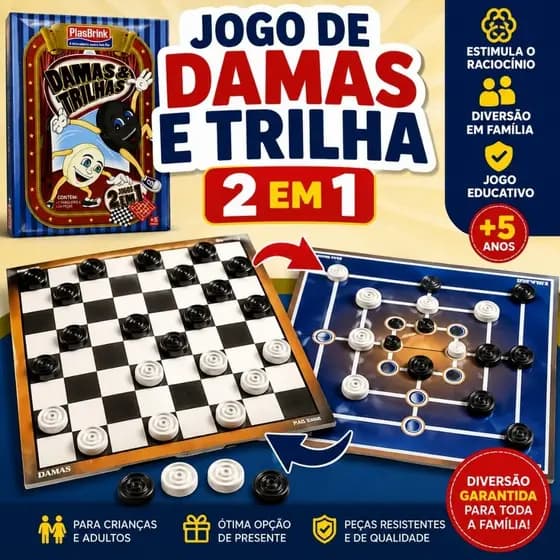 Jogo De Damas E Trilha 2 Em 1 Tabuleiro Educativo Infantil Adulto Família