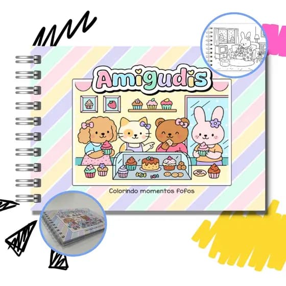 Livro Colorir Amigudis Diversos Desenhos Capa Dura Folha Grossa 180g