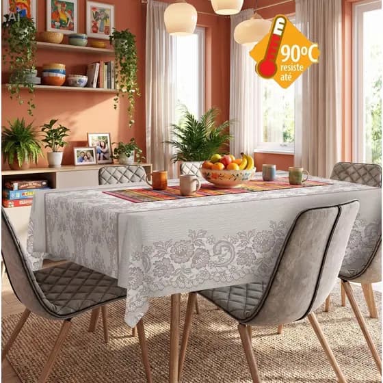 Toalha de Mesa Térmica Plástico Impermeável 4 6 8 e 10 Cadeiras Decoração Cozinha
