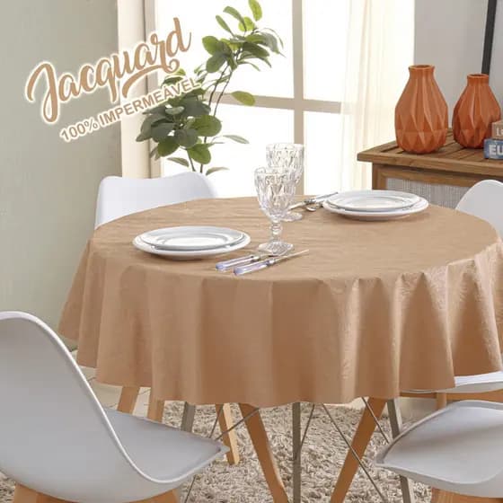 Toalha de Mesa Redonda Jacquard Impermeável 4 Lugares Grossa Diversas Estampas Premium