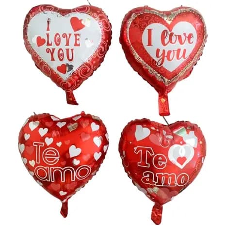 Kit 4 Balões Coração 45cm Frases Namorados Amor Paixão Casamento Vermelho 45cm