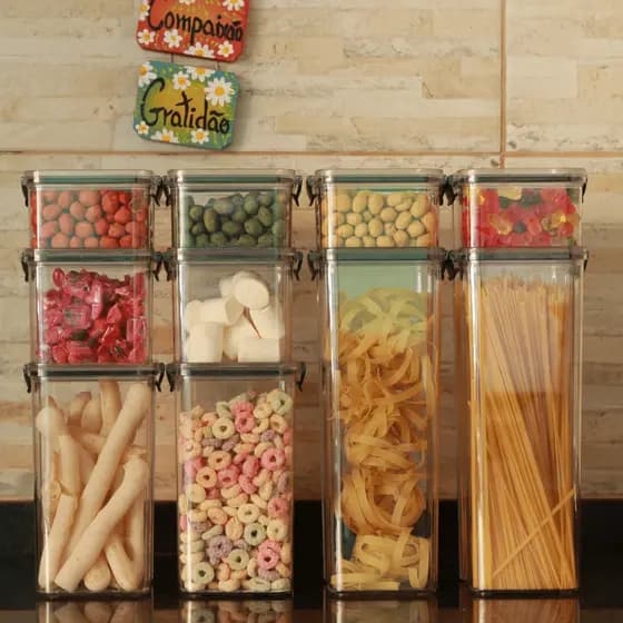 Kit Potes Herméticos Empilháveis Quadrado Resistente Cozinha Dispensa Para Mantimentos