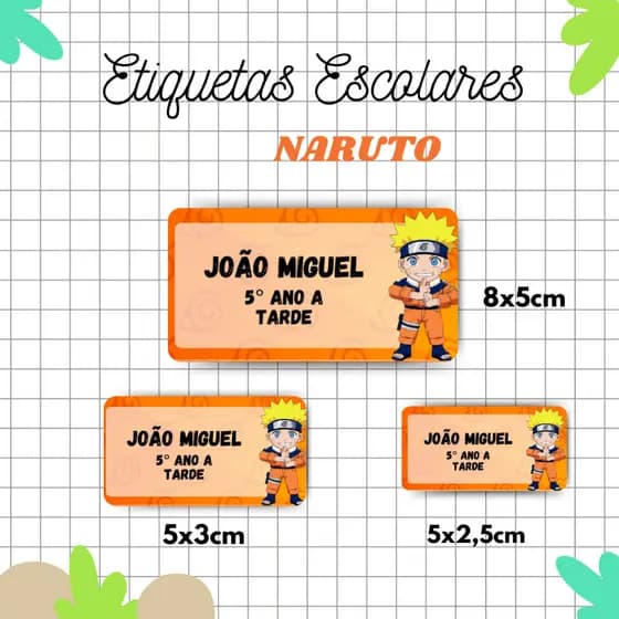 Kit Etiqueta Escolar Naruto l Adesivos Escolar l Etiquetas Personalizadas l Material Escolar l Volta as Aulas