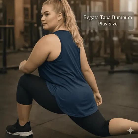 Blusa Regata Feminina Plus Size Academia Tapa Bumbum Fitness Soltinha Longa Viscolycra Academia