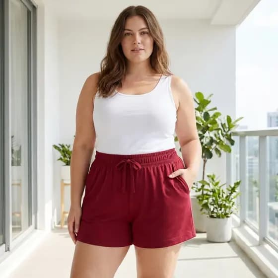 Short Plus Size Feminino Soltinho Verão Praia Confortável Pijama Gestante Grávida com Bolso Casual