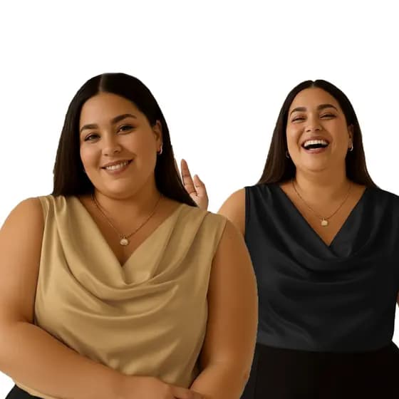 kit 2 Blusas Feminina Regata Gola Boba plus size Duna Premium Regata Drapeada Blusinha Regata