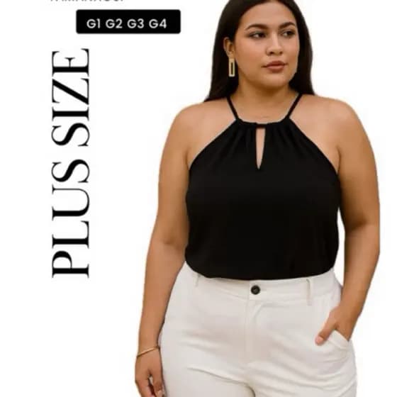 Blusa feminina G1 ao G4 verão 2025 regata com decote e regulagem na nuca
