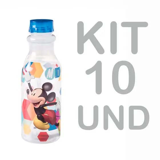 Kit 10 Garrafinha de Água Infantil 500 ML Mickey azul Escolar Plasútil