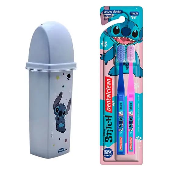 Kit Porta Escova Stitch e Escova de dente Stitch Geek Nerd Disney Macia Dentalclean