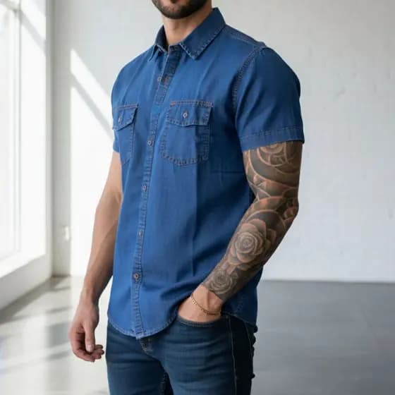 Camisa Jeans Masculina Casual Básica Atemporal Clássica Lisa