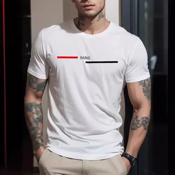 Camiseta Masculina Casual Camisa Estampa paris 100%Algodão Fio 30.1 Penteado