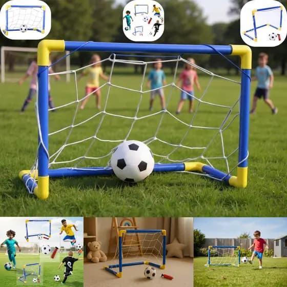 Mini Gol de Futebol Infantil Kit Trave com Rede Bola Treinamento e Bomba de Encher Azul