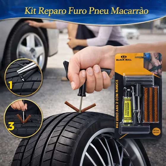 Kit Reparo Furo Pneu Macarrão Aplicador T Raspador Cola Completo Carro Moto Camera de Ar Borracheiro