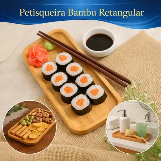 Petisqueira Bambu Retangular Bandeja Tábua para Petiscos Queijos Frios Doces Servir Madeira Natural
