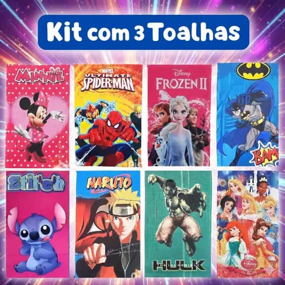 Kit 3 Toalhas Infantil Criança Menino e Menina Boca e Rosto Escolinha