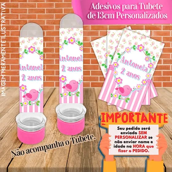 Rótulos adesivos para tubetes de 13 cm Personalizados Jardim Encantado