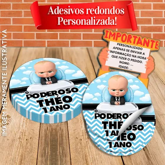 Adesivos Redondos Personalizados Poderoso Chefinho.