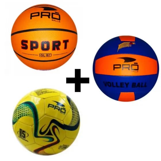 KIT Bola De Futebol Campo Tam 5 + Bola de Vôlei Praia/Quadra + Bola de Basquete N°7