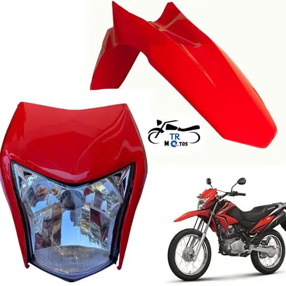 Carenagem Farol + Bloco Otico + Carcaça Interna + Paralama Dianteiro Moto Bros Nxr 150 Vermelho 2013
