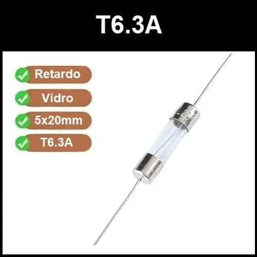 3 Fusível Vidro Axial 5x20mm T6.3a T6,3a 6.3a 6,3a Retardo