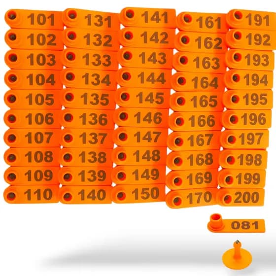 Brincos Bovinos Suínos Ovinos Kit Com 100 Números 101 A 200 Brinco para Identificação de Animais