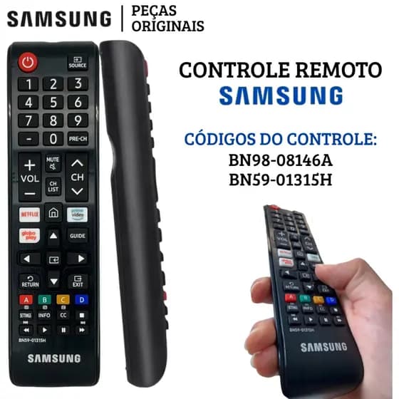 Controle Remoto Tv Samsung T4300 T5300 Original Smart Hub Netflix Globoplay BN59-01315H BN98-08146A
