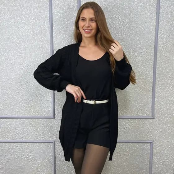Cardigan Feminino Tricot Kimono Casaco de Frio Inverno Lã Trançado
