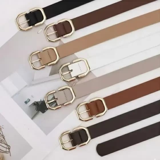 Cinto Fivela Geométrica Dourada Design Minimalista Couro Sintético Feminino