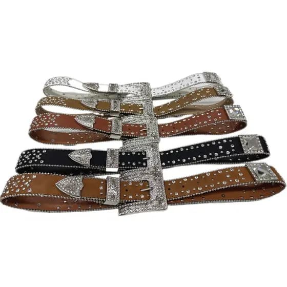 Cinto Feminino Fivela Quadrada Country Pedraria Prata CC-27-36