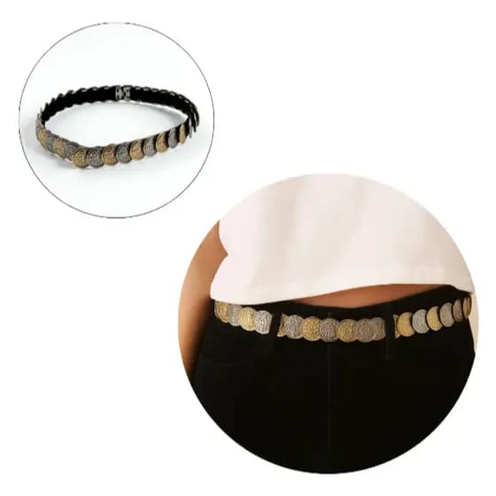 Cinto Feminino Style Fashion Elástico Detalhe Metal Redondo Fechamento Em Gancho