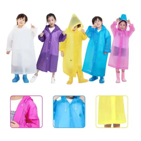 Capa De Chuva Infantil Com Capuz Unissex Impermeável Transparente Tamanho Único