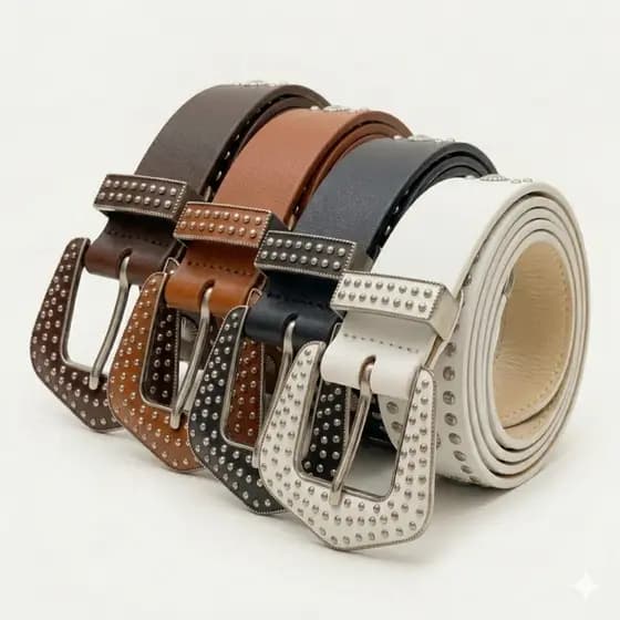 Cinto Feminino Western Couro PU Com Tachas Metálicas