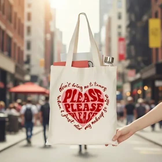 Bolsa Sacola Ecobag Please Please Sabrina Carpenter Estampa Aesthetic Algodão Letra Música