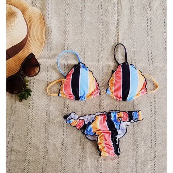 Biquíni Listrado Biquíni cortinha empina bumbum brazilian butt lift bikini