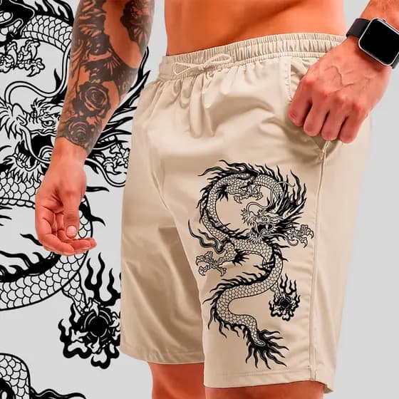 Bermuda Stussy Tactel Masculina Street Wear Dragão Chines Confortável Shorts