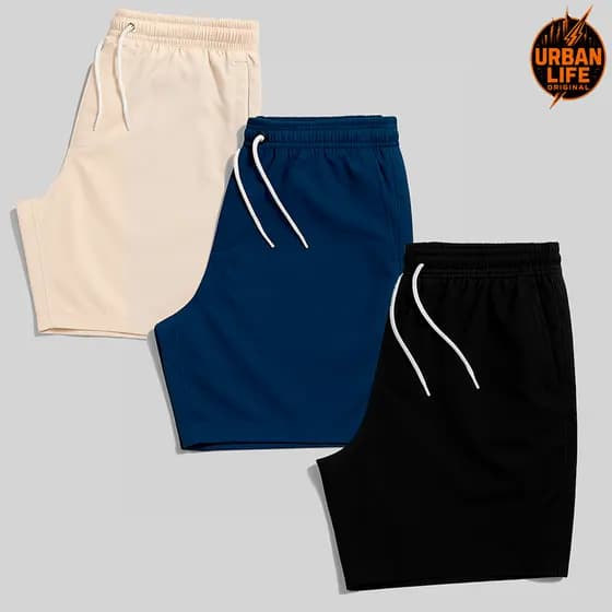 Kit 3 Bermudas Masculinas Academia, Praia, Treino e Corrida – Com Elastano Reforçado | Urban Life