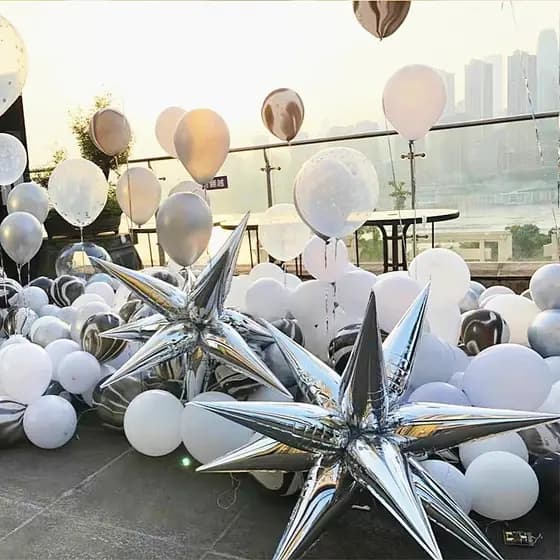 Balão Estrela Metalizado 12 Pontas 3D Para Decoração de Festa Aniversário Casamento 1 Metro Montado