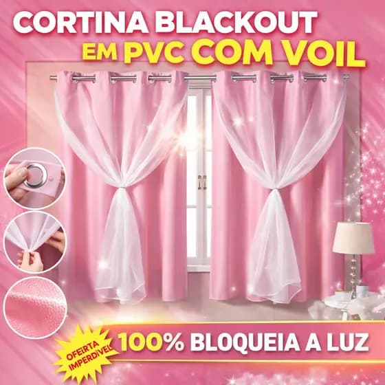 Cortina Blecaute Ilhós Cromado Com Voil 2 Metros Sala e Quarto 220x130
