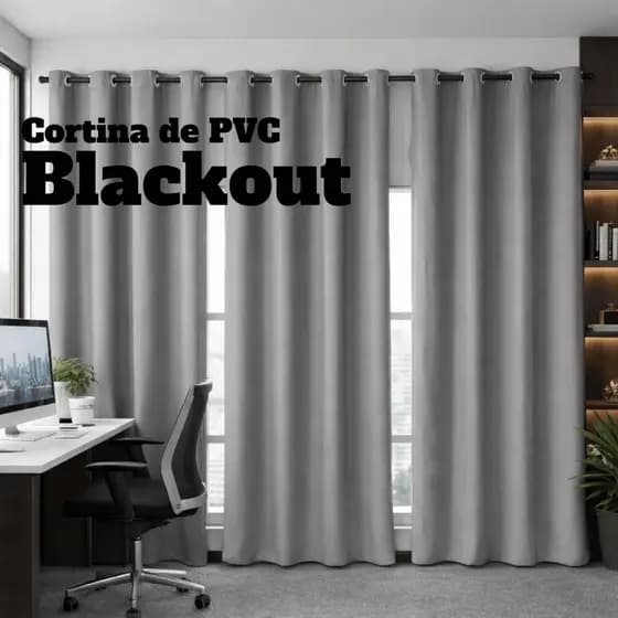 Cortina Blackout PVC 4,20x2,80 Corta Luz Sala Quarto Escritório Ilhós Grande Luxo