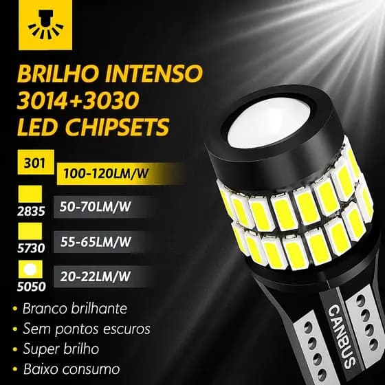 Par Lâmpadas Projetor Led T10 37 Smd Extra Forte 6.000k 8w