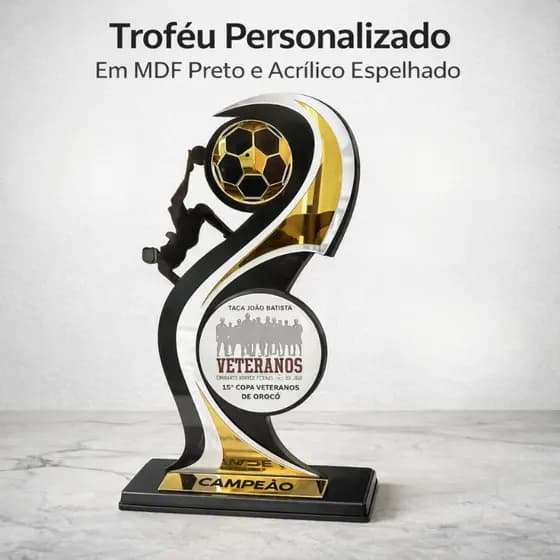 Troféu De MDF Com Detalhes Em Acrílico Espelhado 50Cm Premiação Esportiva Decoração